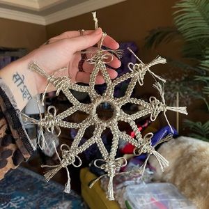 Handmade Macramé Metallic Silver Snowflake